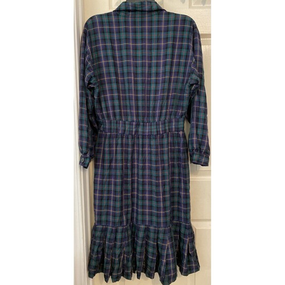 Vintage Green Plaid Shirt Dress Holiday Midi Tiered Modest Grunge Albert Nipon - Picture 14 of 16